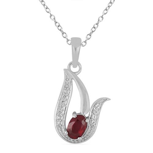 BUY 925 SILVER NATURAL GLASS FILLED RUBY GEMSTONE PENDANT